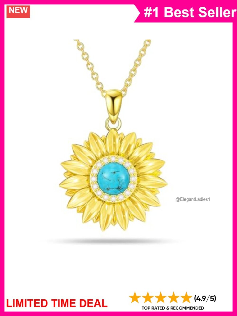 925 Sterling Silver Sunflower Pendant Necklace CZ Adjustable 18-20"